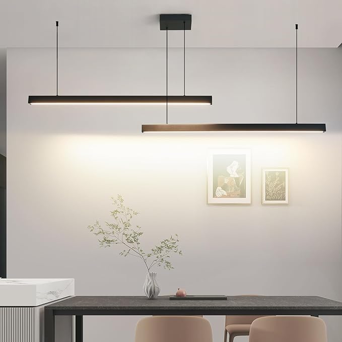 Modern 2-Light Chandelier, 47IN+47IN Pendant Light Fixtures Hanging with Remote Control 3000k-6500K Adjustable Color Temperature，Aluminum Island Lighting Lamp for Dining Room, Living Room