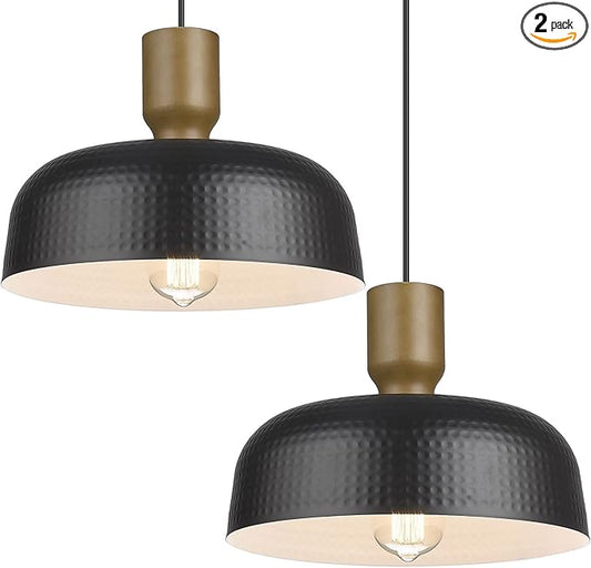 Farmhouse Pendant Lights, 2pcs Adjustable Hanging Light Fixtures with Hammered Metal Shade, 12.4 inch Pendant Lighting for Kitchen Island, Blue
