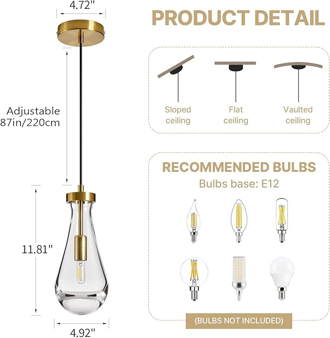 Raindrop Pendant Lights Kitchen Island: 2 Raindrops Crystal Light Fixtures - Gold Brass Teardrop Chandelier Lighting over Dining Table - Modern Glass Tear Drop Ceiling Pendants Light Bulb Not Included