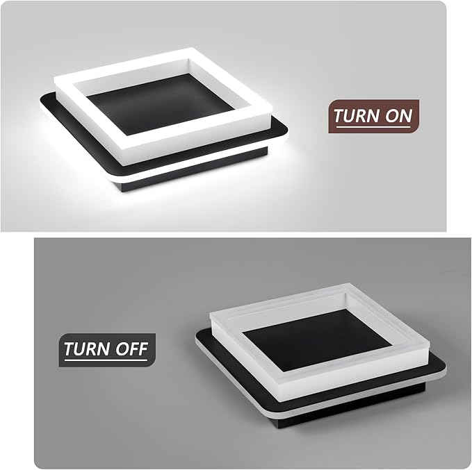 CANEOE Black Led Hallway Light Fixtures 6000K Cold White LED Modern Ceiling Light Fixtures Acrylic Square Flush Mount Ceiling Lamp for Bedroom Kitchen Bathroom Hallway Ceilings Lighting