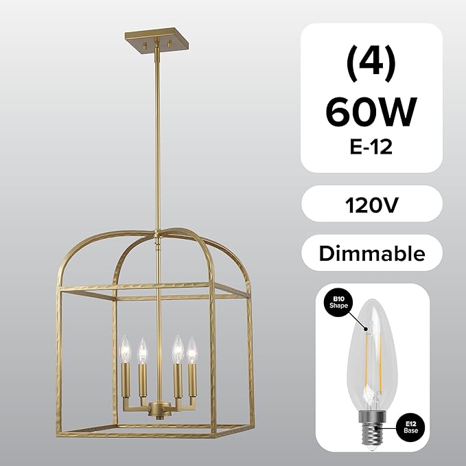 Asher Hamilton AHP-209AG Montclair 15.94 Inch Pendant Light | Adjustable 20.67 to 59.37 Inch Height | E12 Candelabra Base | Rod Hung Ceiling Fixture | Dry Rated for Indoor Use | Antique Gold Finish