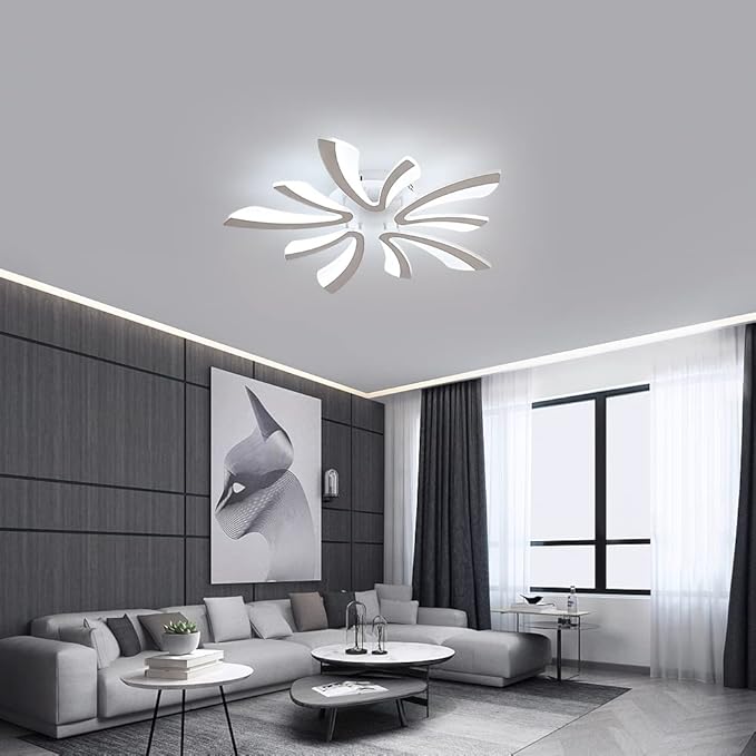 Goeco Modern Ceiling Light, 27.5'' Dimmable LED White Acrylic V-Shaped Flush Mount Ceiling Lights, 3000K/4000K/6500K with Remote Control Ceiling Light Fixture for Living Room, Dining Room, Bedroom