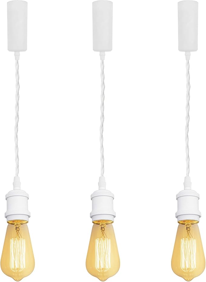 Kiven H-Type Track LightPendants, 59 Inch Cord Length White Weave Rope Adjustable Length, Restaurant Chandelier DecorativePendant Light IndustrialPendant Lamp 3 Pack,Bulb Not Included（White）