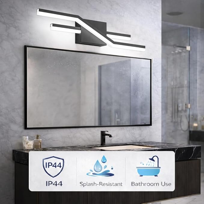 SOLFART Bathroom Light Fixtures Matte Black Dimmable LED Bathroom Vanity Lights Over Mirror 24 Inch Modern Wall Lights