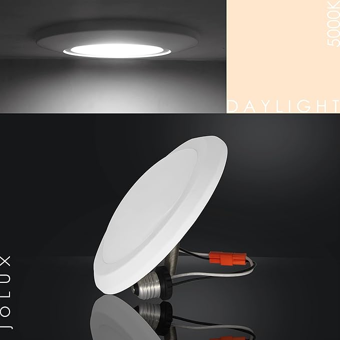 Jolux 7.5inch LED Disk Lights Surface Flush Mount Ceiling Disk Light, 4/5/6 inch Recessed Can Lights,15W=100W,5000K (Daylight), Dimmable,Easyinstall with Extension Spring Hook for Free-Length,6Pack