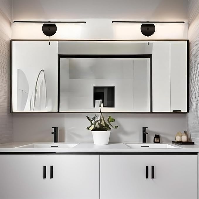 COTULIN 22 inch Black Vanity Light Bar for Bathroom, Matte Black Light Fixtures Over Mirror, Pull Chain in Wall Sconce Lighting, 4000K 12W Picture Light Under the Cabinet Lamp with On Off Switch