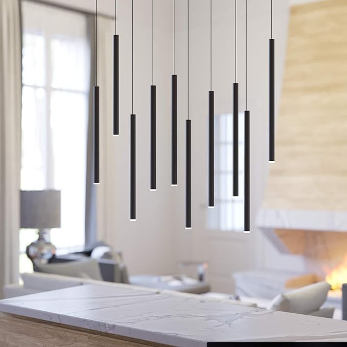 CANALIS 10 Mini Pendant Lighting Black - LED Hanging Light Fixture for Kitchen Island, Bar, Foyer - Cluster Pendants - Dimmable, Adjustable Wire, Lamp Bulb Included