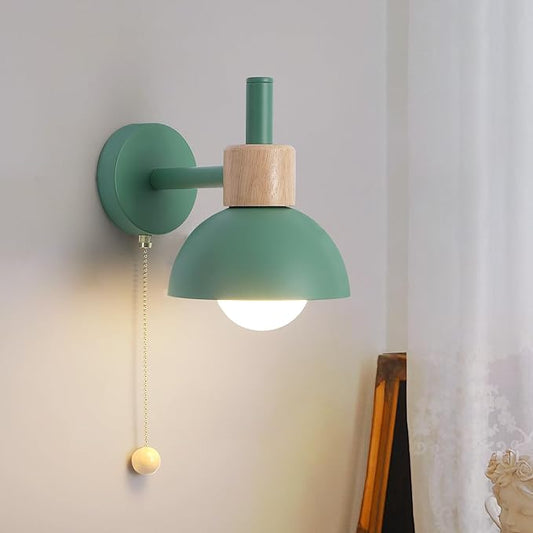 Pull Chain Wall Lights for Bedroom Modern Bathroom Wall Sconce Light with Switch E26 Socket Bedside Wall Lamps for Living Room Vintage Wall Light Fixtures for Hallway Porch Vanity Green