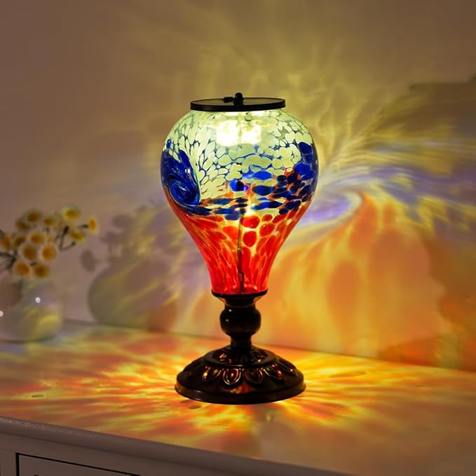 Outdoor Solar Lantern Waterproof Glass Table Lamp 9.8" H Hot Air Balloon Solar Lanterns Led Garden Lights for Patio Desk Garden Yard Tabletop Decor Ideal Gifts(Blue-Red)