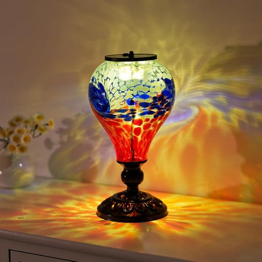Outdoor Solar Lantern Waterproof Glass Table Lamp 9.8" H Hot Air Balloon Solar Lanterns Led Garden Lights for Patio Desk Garden Yard Tabletop Decor Ideal Gifts(Blue-Red)
