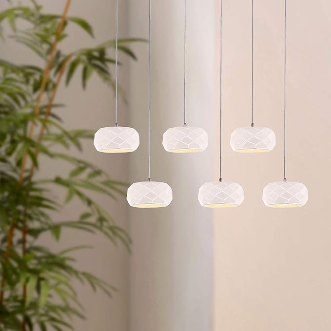 Crust 6 Mini Pendant Lighting White - LED Hanging Light Fixture for Kitchen Island, Bar, Foyer - Cluster Pendants - Dimmable, Adjustable Wire, Lamp Bulb Included