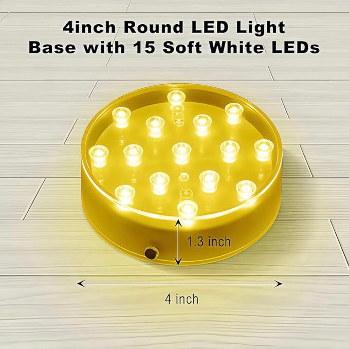 Simplelight 4 Inch Round LED Light Base- Perfect for Glass Art, Ideal Led Display for Vases, Centerpieces (4inch Round LED Vase Base Light, Soft White)