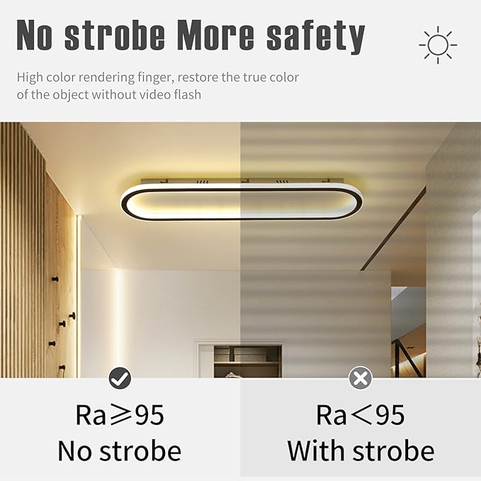 47”Flush Mount CeilingLight, Modern LED Hallway Light Fixture Dimmable CeilingLamp with Remote Control, Black Ceiling Lights for Bedroom/Balcony/Dressing Room, 3000k-6000k, 40-60W