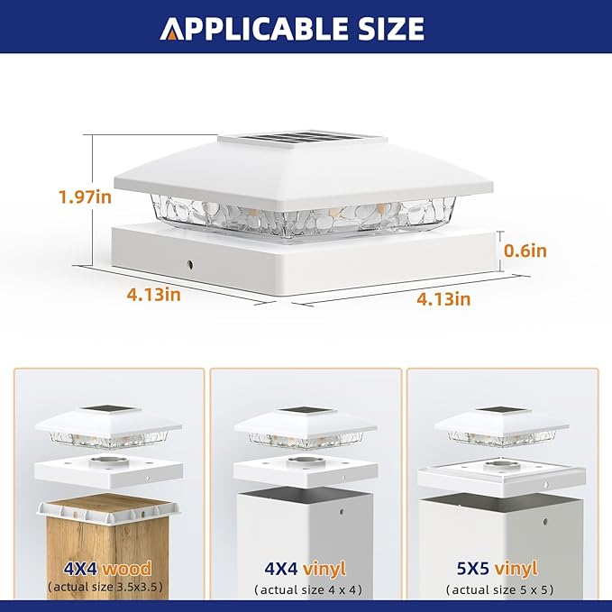 APONUO Solar Post Cap Lights for 4x4 5x5 Posts - IP64 Waterproof, 6500K LED, No-Wire Fence Lights & Deck Lights for Patio Garden Yard Patio, White-Cool White, 20 Pack