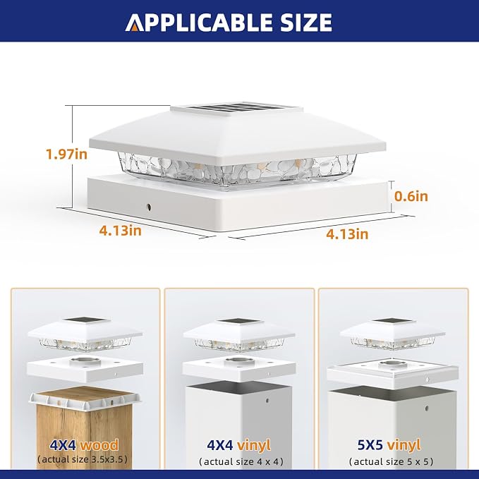 APONUO Solar Post Cap Lights for 4x4 5x5 Posts - IP64 Waterproof, 6500K LED, No-Wire Fence Lights & Deck Lights for Patio Garden Yard Patio, White-Cool White, 24 Pack