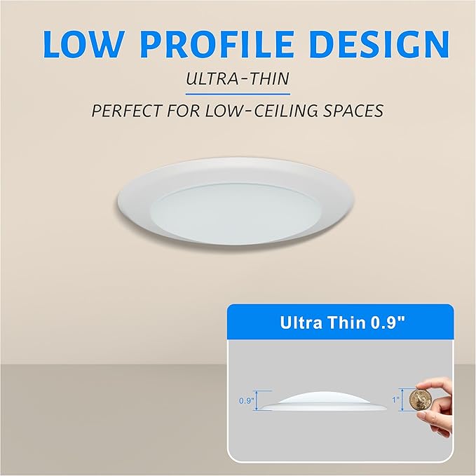ECOELER 6 Inch LED Low Profile Surface Mount Disk Light, 16.5W 1000Lm, 5000K Daylight, Aluminum Trim, LED Ceiling Light Fixture Suitable for 3.5" & 4" J-Box or 5/6" Recessed Can, ETL & FCC Listed