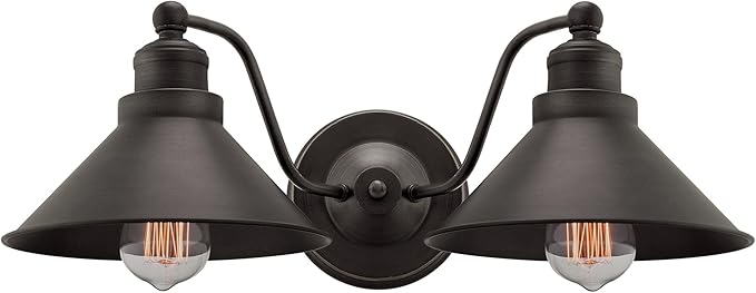Kira Home Welton 19" 2-Light Modern Farmhouse Vanity Light with Dual Funnel Shades, Industrial Dark Bronze Wall Sconce Bathroom Light, Brushed Dark Bronze Finish