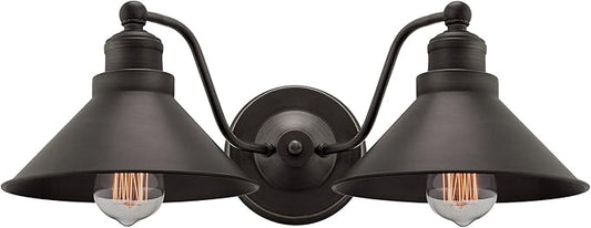 Kira Home Welton 19" 2-Light Modern Farmhouse Vanity Light with Dual Funnel Shades, Industrial Dark Bronze Wall Sconce Bathroom Light, Brushed Dark Bronze Finish