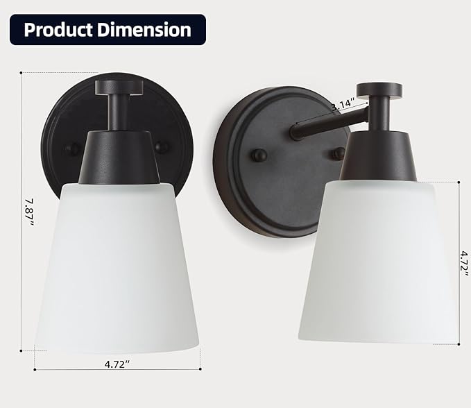 Bathroom Vanity Light, 1-Light Wall Sconce, Matte Black Wall Sconce with Milk Glass