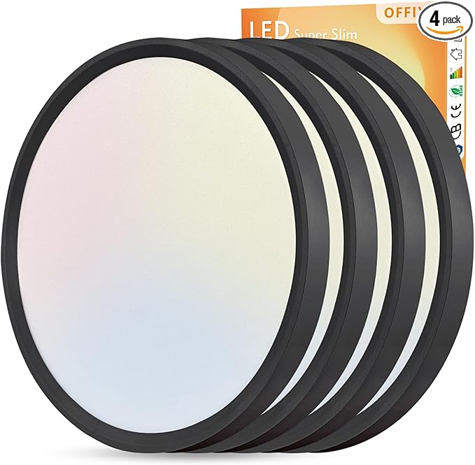 4PK 15.8 Inch Led Ceiling Light Flush Mount, 32W, 3480LM, 3000K/4000K/6000K CCT Selectable Super Slim Ceiling Light, Close to Ceiling Round Flat Panel Fixture for Hallway, Bedroom,Kitchen, Black