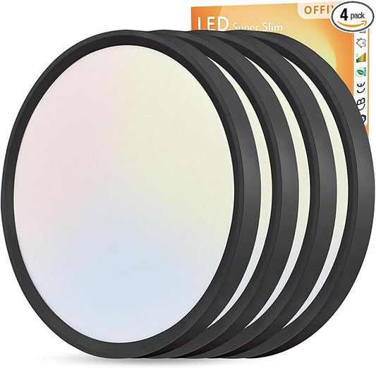 4PK 15.8 Inch Led Ceiling Light Flush Mount, 32W, 3480LM, 3000K/4000K/6000K CCT Selectable Super Slim Ceiling Light, Close to Ceiling Round Flat Panel Fixture for Hallway, Bedroom,Kitchen, Black