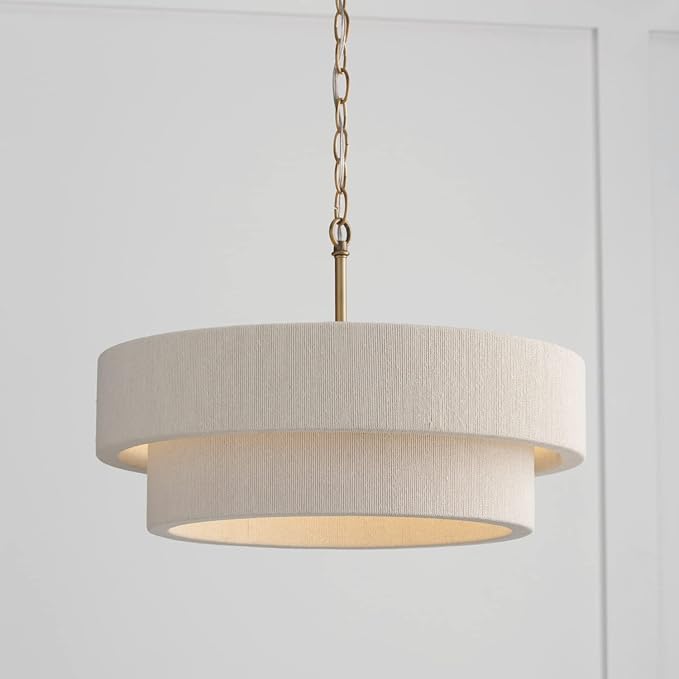 Capital Lighting 349841MA Delaney Modern Hand-Wrapped Rope Drum Pendant Ceiling Light Fixture, 4-Light 240 Total Watts, 13" H x 20" W, Matte Brass