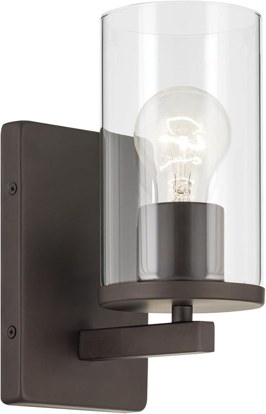 Kichler Crosby 4.5" 1-Light Wall Sconce Bathroom Vanity Light Fixture with Clear Glass in Olde Bronze for Bathroom, Powder Room, Hallway, Kitchen, Bedroom (4.5" x 9.25"), 45495OZCLR