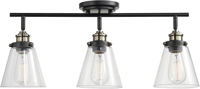 Globe Electric 59629 Jackson 3 Track Lighting, Dark Bronze, Antique Brass Accents