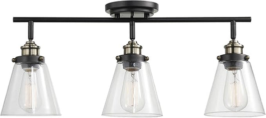Globe Electric 59629 Jackson 3 Track Lighting, Dark Bronze, Antique Brass Accents