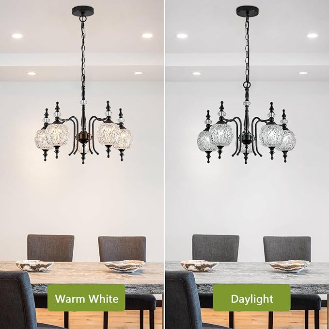 Chandeliers Modern 5-Light Chandelier Black Kitchen Island Pendant Light Fixtures Finish with Crystal Glass Shade for Kitchen Island Living Room