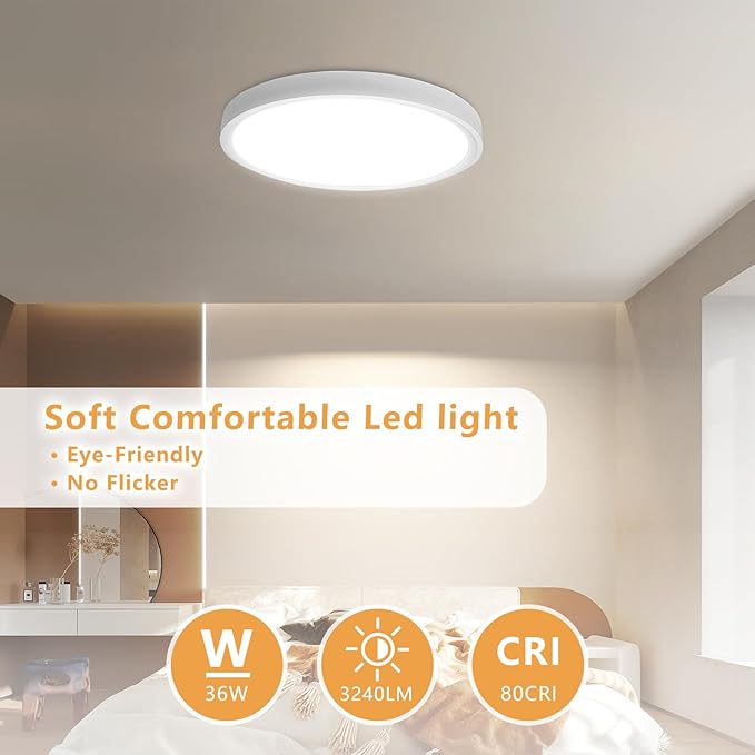 6PK 15.8 Inch Led Ceiling Light Flush Mount, 34W, 3060LM, 3000K/4000K/6000K CCT Selectable Super Slim LED Ceiling Light, Close to Ceiling Round Flat Panel Light for Hallway, Bedroom,Kitchen ect