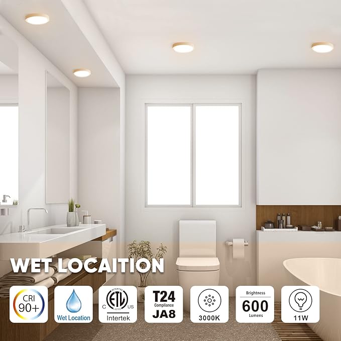 5" LED Flush Mount Ceiling Light，120V 11W 600LM，3000K Warm White Round Flat Panel Light, Surface Mounted Downlight（White）