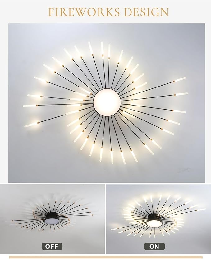 51 Inch Modern LED Ceiling Light 42+1 Lights Ceiling lamp Flush Mount Chandelier Black Interior Lighting for Living Room Dining Room Bedroom 4000K Fireworks Decoration Close to Ceiling Light