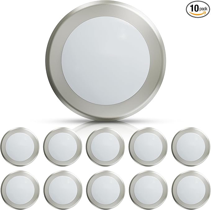 ECOELER 10 Pack 6 Inch Flush Mount Disk LED Downlight for Home Improved, Dimmable Recessed Retrofit Ceiling Fixture, 16.5W 1000Lm, 5000K Day Light, Brushed Nickel Finish, ETL Listed