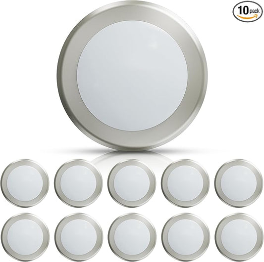 ECOELER 10 Pack 6 Inch Flush Mount Disk LED Downlight for Home Improved, Dimmable Recessed Retrofit Ceiling Fixture, 16.5W 1000Lm, 5000K Day Light, Brushed Nickel Finish, ETL Listed