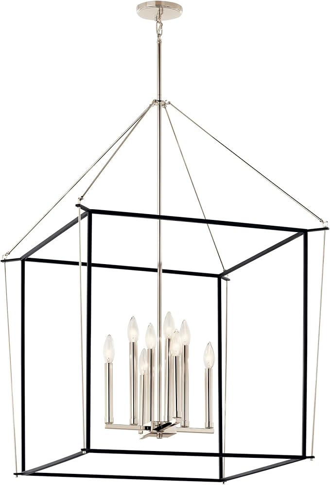 Kichler Eisley 8-Light Foyer Pendant, Soft Modern Light in Polished Nickel and Black, Sloped Ceiling Compatible, for Foyer (40.25" x 28.25" x 28.25"), 52628PN