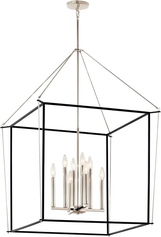 Kichler Eisley 8-Light Foyer Pendant, Soft Modern Light in Polished Nickel and Black, Sloped Ceiling Compatible, for Foyer (40.25" x 28.25" x 28.25"), 52628PN