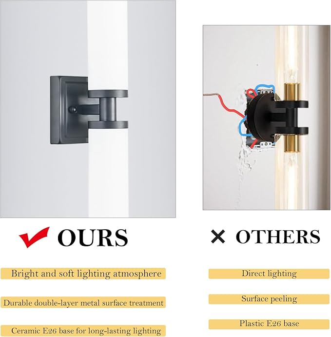Black Wall Sconces Set of Two, Modern Bathroom Sconce with Frosted Glass, Hardwired Wall Light Fixtures for Bathroom Living Room Bedroom Hallway (Bulbs Not Included)