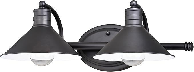 VAXCEL Akron 2-Light 18 inch Wide Oil Rubbed Bronze and Matte White Farmhouse Bathroom Vanity Lighting Fixture, Metal Shade, Dimmable, LED Compatible, Over The Mirror Mounted Steel Wall Sconce