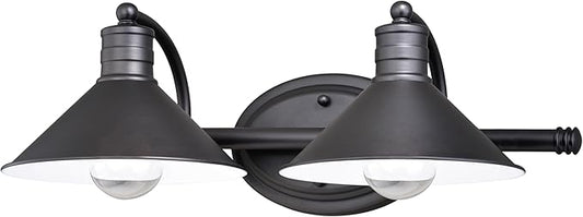 VAXCEL Akron 2-Light 18 inch Wide Oil Rubbed Bronze and Matte White Farmhouse Bathroom Vanity Lighting Fixture, Metal Shade, Dimmable, LED Compatible, Over The Mirror Mounted Steel Wall Sconce