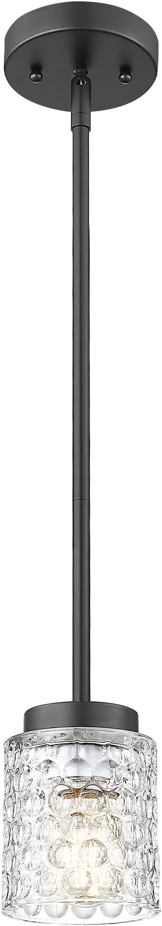 FEMILA 4.3" Pendant Lights Kitchen Island, Hammered Glass Hanging Light Fixture, Matte Black Finish, 4FY86MIL BK