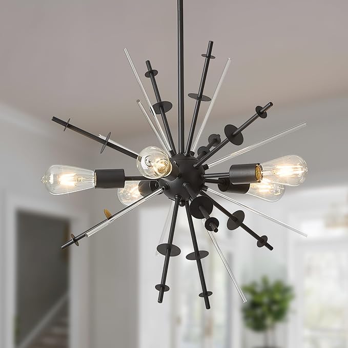 Modern Chandelier Ceiling Light Fixture, 5-Light Mid Century Chandeliers, 23.6" Classic Contemporary Sputnik Chandelier for Dining Room Kitchen Hallway Foyer and Bedroom(Black)