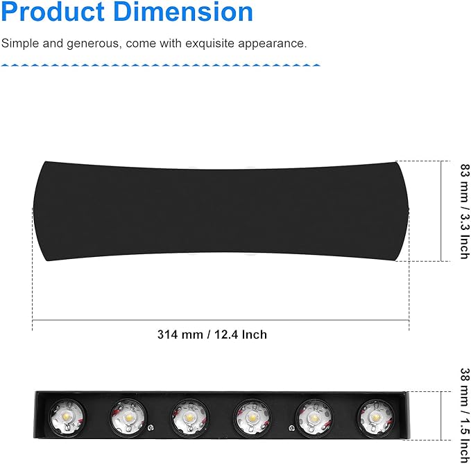 Kawell 12W Modern Wall Sconces LED Wall Light Up Down Indoor Outdoor Aluminum Wall Lamp LED Waterproof IP65 for Bedroom Living Room Bathroom Stairs Hallway Corridor Porch, Black 6000K