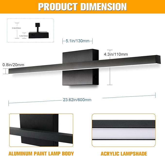 NIORSUN 31.5 inch Black Bathroom Vanity Light,18W 5CCT Dimmable LED Bathroom Lighting Fixtures Over Mirror, Modern Vanity Lights for Bathrooms Restroom Mirror- ETL Certified