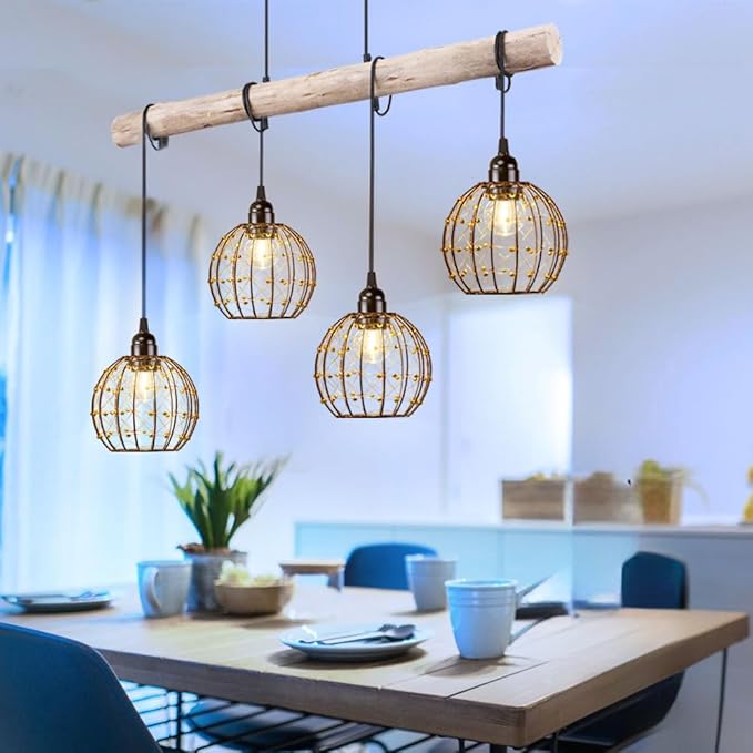 TWINKVILLA Hanging Pendant Lights, Battery Operated Outdoor Chandelier with Warm White LED Bulb for Patio Tree Pergola Gazebo Porch (Beaded Ball-G50-2PK)