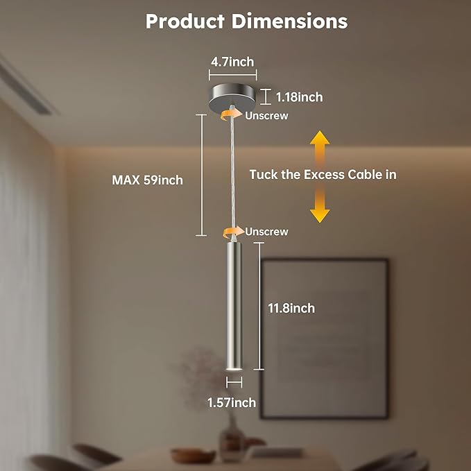 Modern Brushed Nickel Pendant Light, 10W Dimmable Integrated COB LED Adjustable Hanging Downward Lighting Fixtures for Kitchen Island, Dining Room, Bar, 4000K Neutral White, ETL Driver, 3 Pack