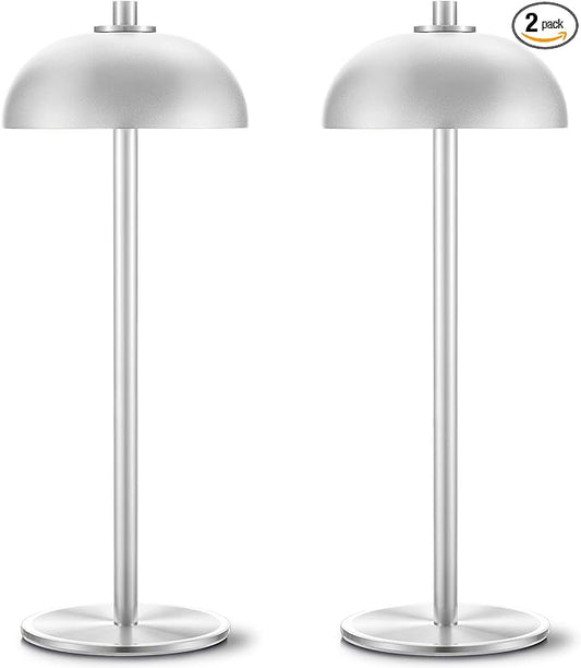 2 Pack Cordless Table Lamp, 5000mAh Portable Rechargeable Table Lamp, 3 Color Modes Stepless Dimming Table Light with Memory Function, for Dinner, Patio, Home, Restaurant.(Sliver)