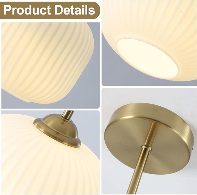 Milk Glass Flush Mount Ceiling Light Small Mid Century Modern Kitchen Lighting Fixtures Vintage Brushed Gold Semi Flush Mount Ceiling Light for Bedroom Hallway (2 Pack)