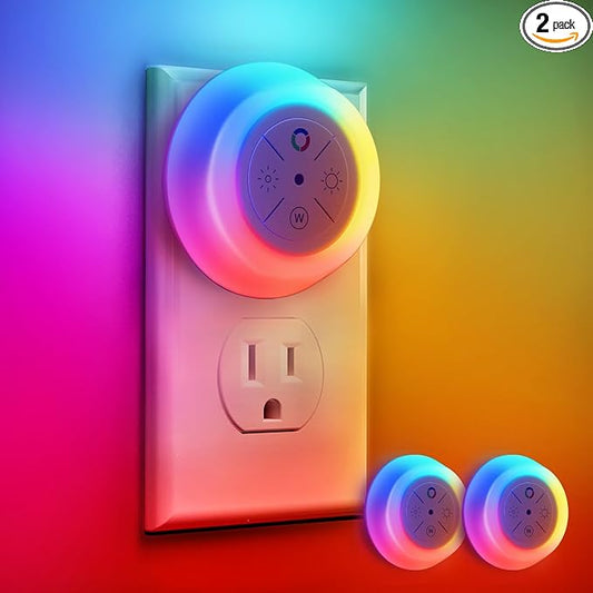 Dawnrise Night Lights Plug Into Wall, Dusk to Dawn Sensor, 2 Pack,12-Color Changing Led Plug in Night Light Dimmable for Bedroom, Stairs, Kitchen, Hallway, Utility Room, Kids Room