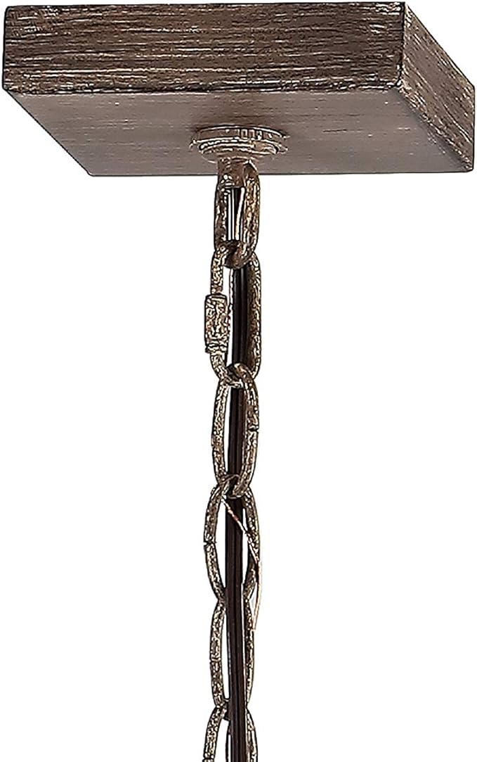 JONATHAN Y 16" Brown Rustic Farmhouse 6-Light LED Pendant, Adjustable Iron Lantern Chandelier for Kitchen Island, Barnwood Wood Grain Finish (JYL7476A)